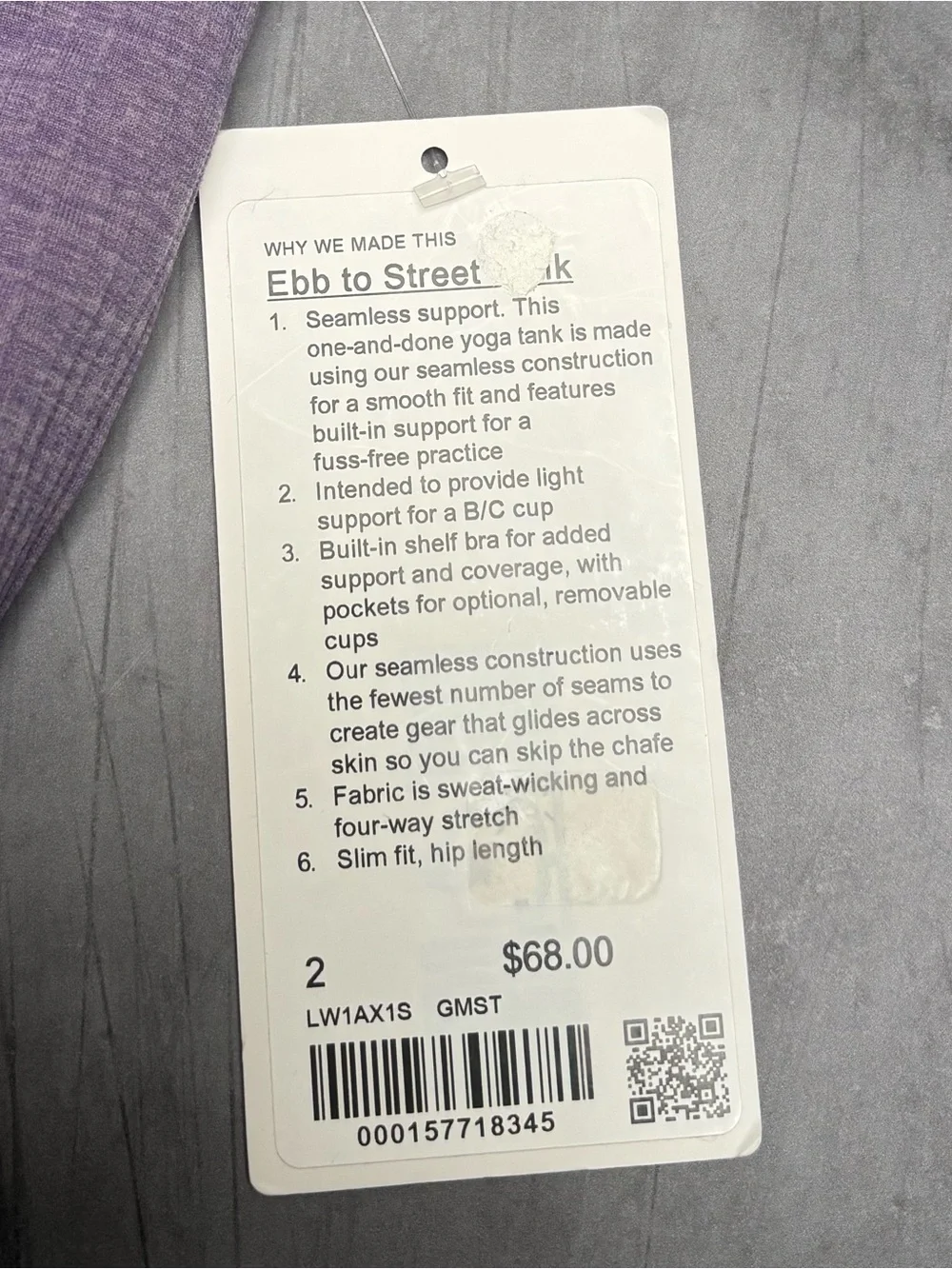 NWT Lululemon Ebb To Street Tank Top In Grape Mist Size 2